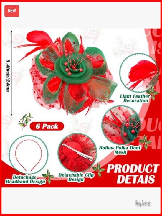 6 Pack Fascinator Hats with Feathers Mesh Flowers for Parties Weddings main image 5